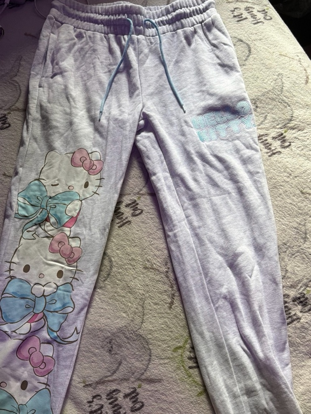 NEVER WORN! Hello Kitty Gray Joggers with Pastel Blue and Pink Details